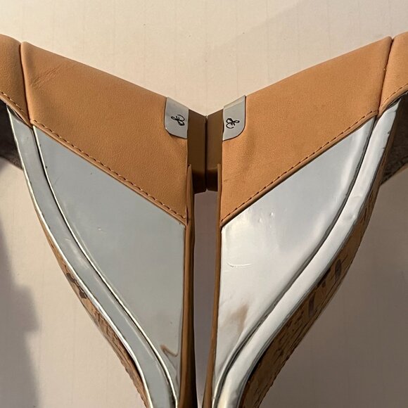 Sam Edelman Sophie Wedge Sandal Open Toe Tan Silver Cream Ankle Strap Women 8.5M - Picture 12 of 14